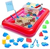 KOKOBOX Kit Magic Sand 1KG+16 Zubehör Kinetischer Sand Für Kinder 2 3 4 Jahre Zaubersand Sandkasten Spielzeug Sandkasten Sand Spielsand Knetsand Kreatives Kinderspielzeug Geschenk Junge Mädchen - Blau