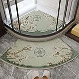 Badezimmermatten-Sets, 2-teilig, rutschfest, waschbar, saugfähig, schnell trocknend, Sektor-Eckduschmatte, Gebogene Badematten, weicher Komfort, Grün, 2 Sektoren 65 x 65 cm + Bogen 45 x 10