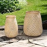 BOURGH Laterne Bambus Set BORGATA - Natur Holz Windlicht Set, gelb, 32 cm und 28 cm hoch, Kerzenhalter Windlicht Glas - Geeignet als Balkon Deko und für Garten, Terrasse und Wohnung
