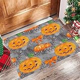 Badezimmerteppich 60x100 cm,Badematte rutschfest,Weicher Badvorleger,Kürbiskopf-Halloween-Dekor-Süßigkeits-Laterne-Bogen-Knoten-Baum,Mikrofaser Absorbent Badteppich für Badewanne,Dusche und Badezimmer