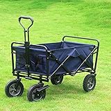 Zusammenklappbarer tragbarer Bollerwagen, Trolley-Klappwagen, Aluminium, Tragfähigkeit 80 kg, tragbarer Gartenwagen mit 4 Rädern und Stahlbremsen, Trolley (Marineblau)