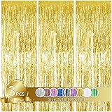 TONIFUL 3 Stück Golden Metallic Lametta Vorhänge,Tinsel Folie Vorhang Folienfransen Vorhang für Hochzeit Verlobung Brautdusche Geburtstag Bachelorette Party Bühnendekor …