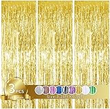 TONIFUL 3 Stück Golden Metallic Lametta Vorhänge,Tinsel Folie Vorhang Folienfransen Vorhang für Hochzeit Verlobung Brautdusche Geburtstag Bachelorette Party Bühnendekor …