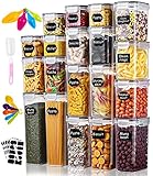 heuchaey Vorratsdosen 19 Set,Vorratsdosen mit Deckel Luftdicht,BPA frei Kunststoff Vorratsdosen luftdicht,Müsli Schüttdose mit Tags,Stift,Schwammbürste,Messlöffel,für Getreide,Nudeln,Müsli