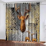 Verdunklungsvorhang Blickdicht Vorhänge Mit Ösen, 2 Stücke Thermogardine Ösenvorhang Tier Elch Verdunkelungsgardinen Lichtdicht Für Schlafzimmer Wohnzimmer 220 X 215 cm (B X H)
