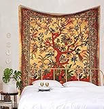 Popular Handicrafts Wandteppich Queen Tree of Life Hippie Batikfärbung psychedelischer Wandbehang – Indische Maditation Gypsy Bohemian Hippie Wohnheim Raumdekoration Orange 200 x 224 cm