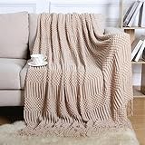 Lifup Kuscheldecke Weich Strick Quaste Wohndecke Sofadecke Schlafdecke Kuschel Weiches Gestrickt Tagesdecke Dekorativ Sommerdecke für Bett Couch alle Jahreszeiten Khaki 130 x 180 cm