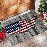 Badezimmerteppich 60x100 cm,Badematte rutschfest,Weicher Badvorleger,Amerikanische Karte der US-Flagge auf rustikalen grauen Holzpla,Mikrofaser Absorbent Badteppich für Badewanne,Dusche und Badezimmer
