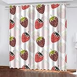 loyaltyer Gardinen Rote Erdbeere Vorhänge Blickdicht mit Ösen Wärmeisolierende Vorhänge Gegen Kälte Gardinen Wohnzimmer Kinderzimmer Schlafzimmer Raumteiler Vorhang, Thermovorhänge 2x175x140 cm(HxB)