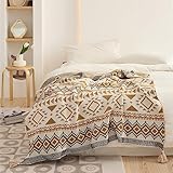 Menkala Kuscheldecke Boho Decke Wohndecke Gestrickt Sofadecke Tagesdecke Picknickdecke Leicht Sommerdecke Sofa Überwurfdecke Couchdecke Strickdecke Reisedecke Blanket mit Fransen Grau Klein 70x100 cm