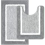 Pauwer Badematten 2er-Set badezimmerteppich Mikrofaser rutschfest wc vorleger mit Ausschnitt Maschinenwaschbare saugfähige badteppiche (50x80cm+50x60cm, Hellgrau)
