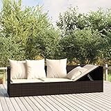 MOONAIRY Outdoor-Loungebett mit Kissen, Lounge Sofa Outdoor, Sonneninsel Outdoor, Outdoor Liege, Daybed Outdoor, Outdoor Bett, Garten Lounge, Braun Poly Rattan