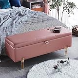 Premium-Aufbewahrungsbank, Kunstleder-Aufbewahrungsbank, Moderne Bettbank, rechteckig gepolstert für Wohnzimmer-Schlafzimmer-Eingangsbereich (Color : Pink, Size : 120cm)