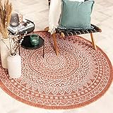 FRAAI | Home & Living In - & Outdoor Teppich Rund - Summer Azteca Terracotta - Ø 160cm - Wetterfest Outdoorteppich - Polypropylen - Flachgewebe - Balkon, Garten, Terrasse - Carpet