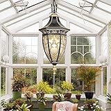 Gartenleuchte Solar Wegeleuchten Outdoor Hanging Lantern Bronze Decke Anhänger Leichtes traditioneller Bauernhaus Kronleuchter kreativer Balkon Viall wasserdichte Glasabfalllampe