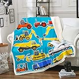 Flanell-Fleece-Decke mit Cartoon-Fahrzeug-Motiv, für Couch, Sofa, Bagger, Transporter, Kran, Überwurf, Decke, Konstruktion, Bett, gemütliche Luxus-Bettdecke, Doppelbett-Größe (152.4x200.9 cm)