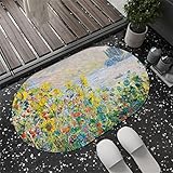 Badezimmerteppich, Badematte Rutschfest, Duschmatte Rutschfest, Duschvorleger, Badvorleger Badteppich Waschbar Teppich Badezimmer, Bathroom Mat, Bath Mat Mats, Bad Teppich, Gelbe Blumen-90x120cm