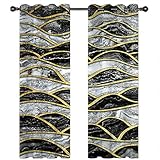 Homxi Blickdicht Gardinen 2er Set,2 x 137W x 274H cm,Blickdichter Vorhang Wohnzimmer Gold Grau Schwarz Geometrisch Vorhang Ösenringe