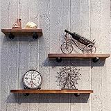 DangLeKJ Schwebende Regale, Holzregal für die Wand mit Metallhalterungen. Langes Bücherregal, Leiterregal, Ecklagerregal/Pflanzenständer im Industriestil (Größe: 80 x 25 cm) (60 x 25 cm Null)