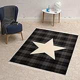 HANSE Home Design Velours Teppich Stern mit Fransen 140x200 cm Schwarz Creme Grau | 102348