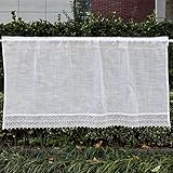 choicehot Voile Küchenvorhang, Halbtransparent Gardinen,Bistrogardine, Flächenvorhang, Kurzvorhang, Weiß Vintage Landhausstil mit Spitze,1 Stück 60×120cm (H×B)