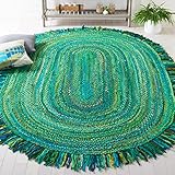 Safavieh Braided Collection BRD451Y Handgefertigter Boho-Fransenteppich, wendbar, Baumwolle, 122 x 182 cm, oval, Grün