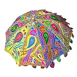 Regenschirm für Garten, Terrasse, Fransen, Strandschirm, UV-Schutz, Outdoor-Regenschirme, indische Gartenschirme, Sonnenschirm, Liebesvögel, große Sonnenschirme, feine Handarbeit, Multi Papagei, Large