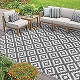 Homcomodar Outdoor Teppich 180x270cm Reversible Matte Kunststoff Stroh Teppich UV-beständige Campingmatte Recycling für Patio Balkon Strand BBQ Picknick Deck