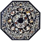 121,9 x 121,9 cm Vögel und Blumen Design Inlay Arbeit Esstisch Platte schwarzer Marmor achteckige Form Büro Besprechungstisch mit eleganter Optik