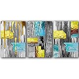 Kunstbild 3-Teilig Goldenes und Blaues Leinwand-Poster Moderne Abstrakte Malerei Nordischer Druck Wandkunst Modulares Bild für Innen und Wohnzimmer Dekoration-60*90Cm/24*35 Zoll (Kein Rahmen)