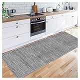 Siunwdiy Modern rutschfest Waschbar Küchenläufer Flurläufer, Teppich Läufer Flur Küche, Lang Polyester Grau Teppichläufer für Korridor Schlafzimmer Innen Wohnzimmer,Grau,60x310cm