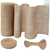 Ticeed 3PCS Tischläufer Rolle aus 100% Natur Leinen-Jutestoff Rustikaler Jute Tischläufer Juteband Juteläufer Tischband für Tisch- und Hochzeitsdeko Bauernhaus Tischdeko (10m)