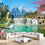 MISHIJI Schneeberg Wasserfall 3D Foto Abisolieren und Kleben Tapete Dekoration Wandmalerei Poster Home Cover Innenfolie Selbstklebende Tapete Rolle Papier-118 * 98