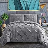 CoutureBridal Grau Dunkelgrau Bettwäsche 220x240cm Luxus Pintuck Plisseefalten Mikrofaser Wendebettwäsche Set Uni Doppelbett Bettbezug mit Reißverschluss und 2 Kissenbezug 80x80cm