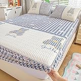 Daenlujec Spannbettlaken Boxspringbett Wasserbett 120 * 200 cm, Sommer-Cartoon-Latexmatten-Bettlaken mit Kissenbezug, Eisseidenmatte, faltbares Schlafsaal-Tagesdecken-Bettlaken-Set blau