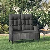 Homgoday Gartenbank mit Liegefunktion und Kissen Parkbank Sitzbank Balkonbank Terrassenbank Relaxbank Gartenliege Gartenbank für Garten Terrasse Balkon 107 cm Poly Rattan Schwarz