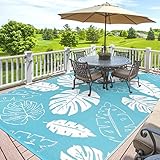 SHACOS Outdoor Teppich Wetterfest 180x270cm Grün Balkon Teppich Wasserdicht Faltbar Gartenteppich Outdoor Picknickdecke Waschbar Groß Campingmatte Kunststoffteppich für Draußen, Innen, Terrassen