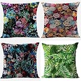 Outdoor Wasserdicht Kissenbezug 45x45cm 4er Set Sofakissen Pflanze Dekokissen Doppelseitig Dunkelviolett Kissenbezüge Sofa Cover Weich Kissenhülle für Garten Auto Wohnzimmer Bett Zierkissen F-2753