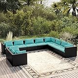 Homgoday Gartenmöbel Set 10-TLG. Gartenlounge mit Kissen Gartensofa Sitzgruppe Balkonmöbel Lounge Sofa Sitzgarnitur Gartenset Sofagarnitur für Garten Terrasse Balkon Schwarz Poly Rattan
