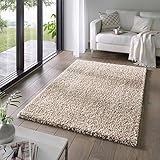 Taracarpet Shaggy Teppich Wohnzimmer Venezia Hochflor Langflor Teppiche modern Beige 200x200 cm