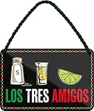 Blechschild ''Los tres amigos'' 18x12cm Geschenk Lustige Sprüche Feier Vintage Retro Geburtstag Deko Party Überraschung Fan Alkohol Cocktail Bier Sekt Getränk