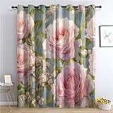 zcwl Blume Vorhänge, Verdunklungsvorhänge mit Ösen, Vorhang Blickdicht für Wohnzimmer Schlafzimmer Dekoration, Gardinen mit Muster, 2er Set, 175 x 140 cm (HöhexBreite)