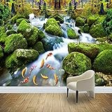 3d-Urwald-Wasserfall-Naturlandschaft Tapeten Wandtapete, Landschaftsfoto Fototapete 3D Tapete, für Wohnzimmer Schlafzimmer TV Hintergrund Wand Dekoration, 250 x 175 cm