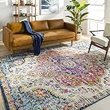 Surya Rabat Vintage Teppich - Teppich Wohnzimmer, Esszimmer, Flur, Rugs Living Room - Boho Teppich Orientalisch Style, Kurzflor Carpet - Bunter Teppich Rosa, Blau, Beige, Orange, Senfgelb 200x274cm