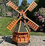 DARLUX handgefertigte Garten-Windmühle aus Holz und Bitumschindeldach, in verschiedenen Größen L - XXL (Braun - Grün XXL)