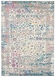 Carpeto Rugs Teppich Wohnzimmer Kurzflor Vintage Look Abstraktes Orientalisch Muster - Niedrigflor Teppich für Wohnzimmer, Schlafzimmer, Esszimmer - Versch. Größen Türkis Grau Bunt 300 x 400 cm