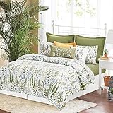 C&F Home Cecil Twin 2-teiliges wendbares Bettwäsche-Set mit 1 Standard-Bettwäsche-Set, weiß und grün, botanisches Aquarell, Farn und Pflanzen, geometrisch, umgekehrt, Doppelbett, 2-teiliges Set, Grün