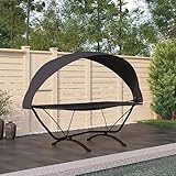 TOYOCC Outdoor-Betten, Outdoor-Loungebett mit Himmel, schwarzer Stahl und Oxford-Gewebe