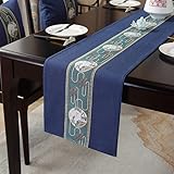 Tischdeko Taufe, Tischläufer Hellblau Weihnachten Baumwolle Landschaft Gestickt für Party, Kommode und Esszimmer 140X33cm