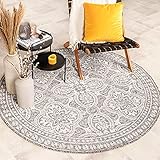 FRAAI | Home & Living In- & Outdoor Teppich Rund - Summer Oriental Hellgrau - Ø 100cm - Wetterfest Outdoorteppich - Flachgewebe - Balkon, Garten, Terrasse - Carpet